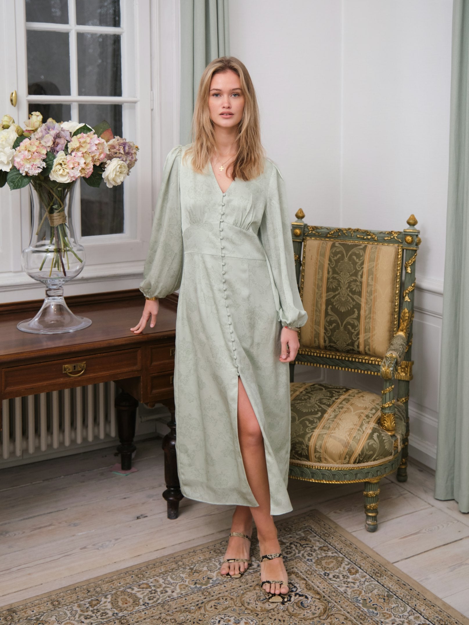 ALTO PATTERN SATEEN DRESS 154 LIGHT GREEN