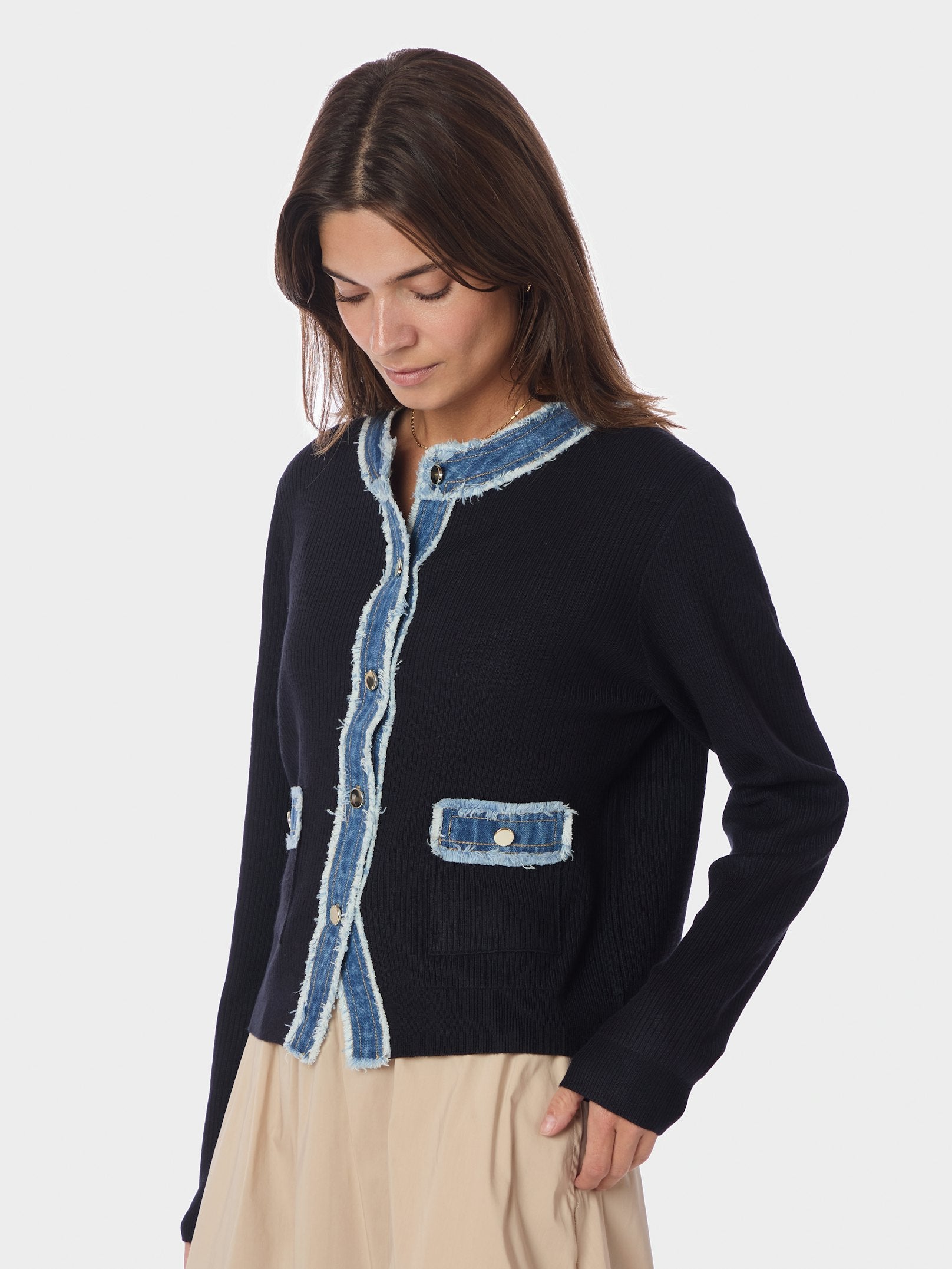 Zelma Knit Denim Cardigan – 141 NAVY