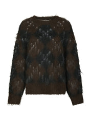 Roeme Check Fluffy Knit Blouse – DARK BROWN