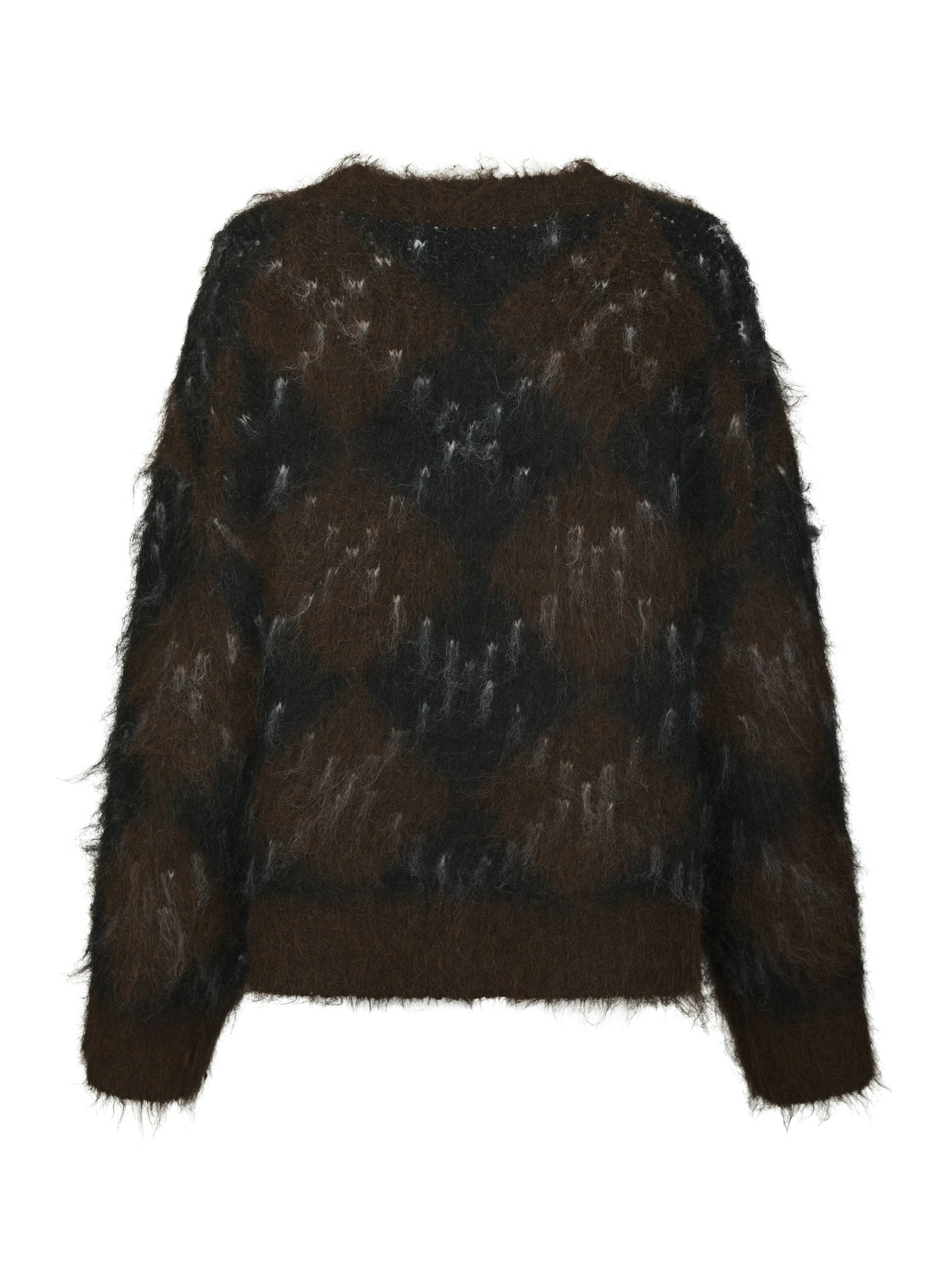 Roeme Check Fluffy Knit Blouse – DARK BROWN