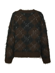 Roeme Check Fluffy Knit Blouse – DARK BROWN