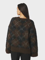 Roeme Check Fluffy Knit Blouse – DARK BROWN