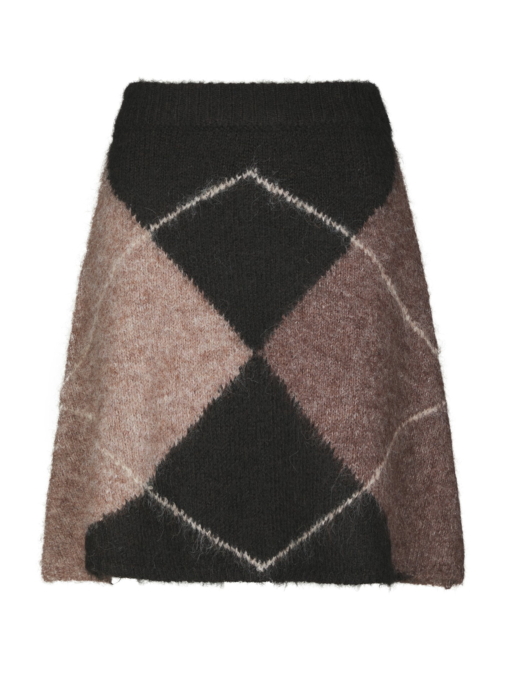 Gisa Check Fluff Knit Skirt – DARK BROWN