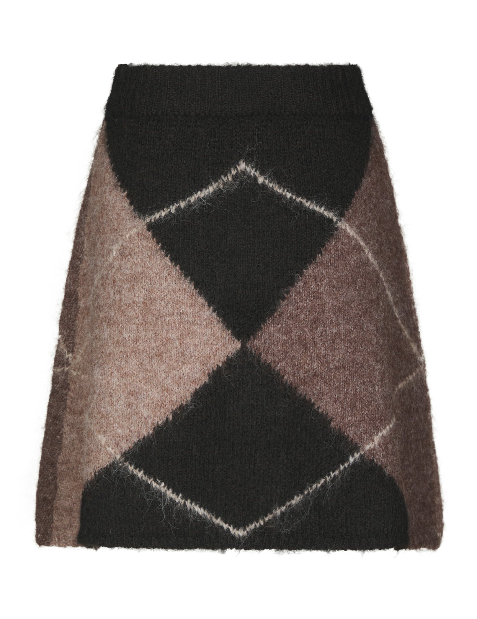 Gisa Check Fluff Knit Skirt – DARK BROWN