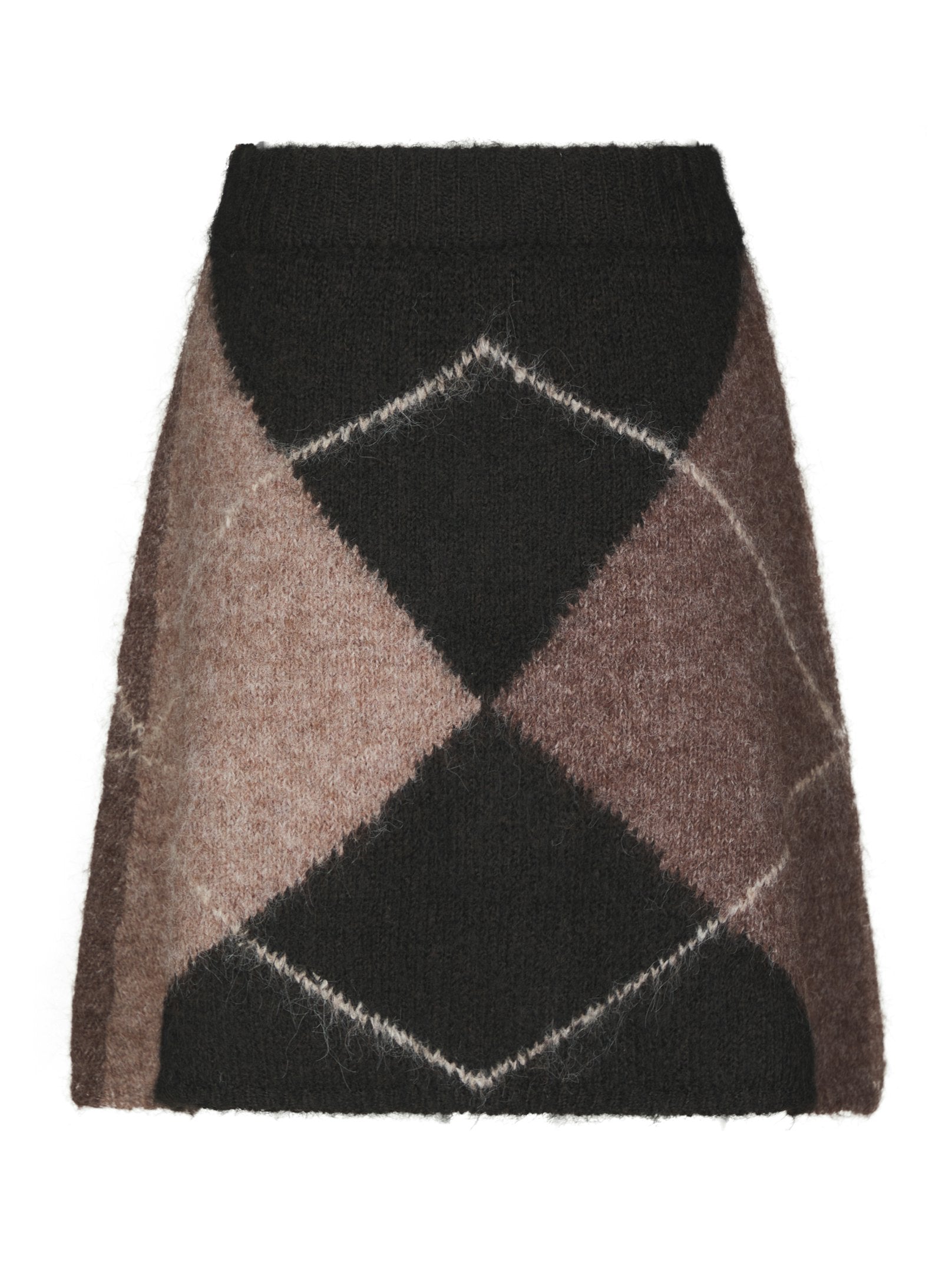 Gisa Check Fluff Knit Skirt – DARK BROWN