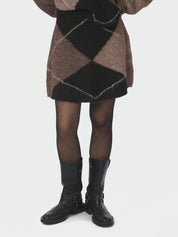Gisa Check Fluff Knit Skirt – DARK BROWN