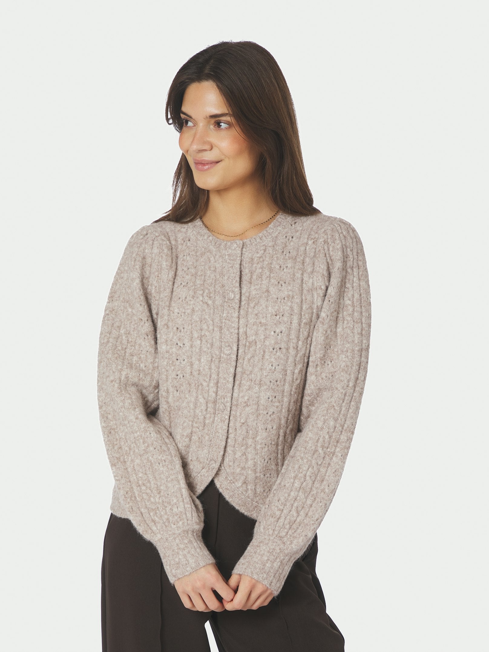 Koteas Cable Knit Cardigan – BEIGE MELANGE