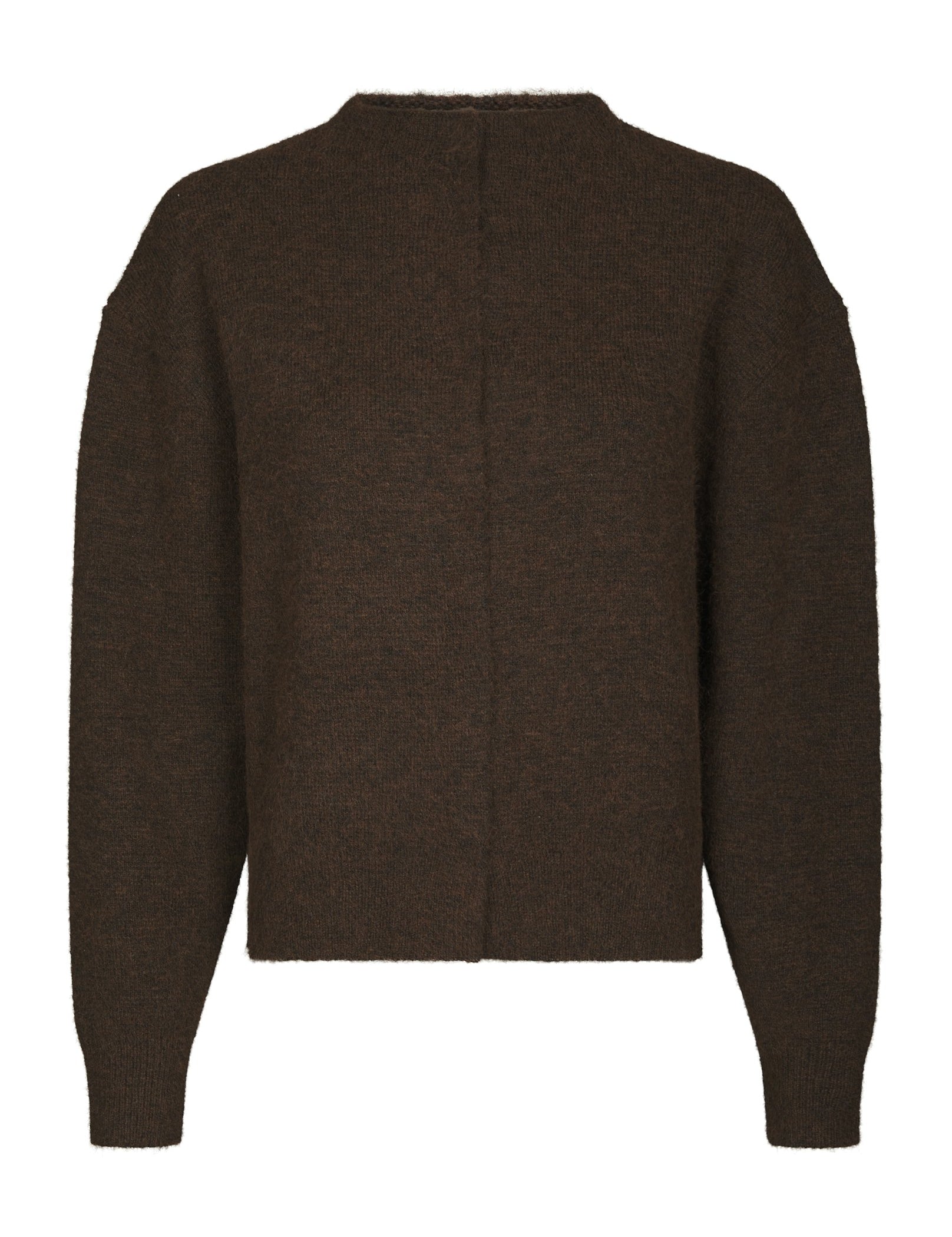 Dione Fluffy Knit Cardigan – BROWN MELANGE