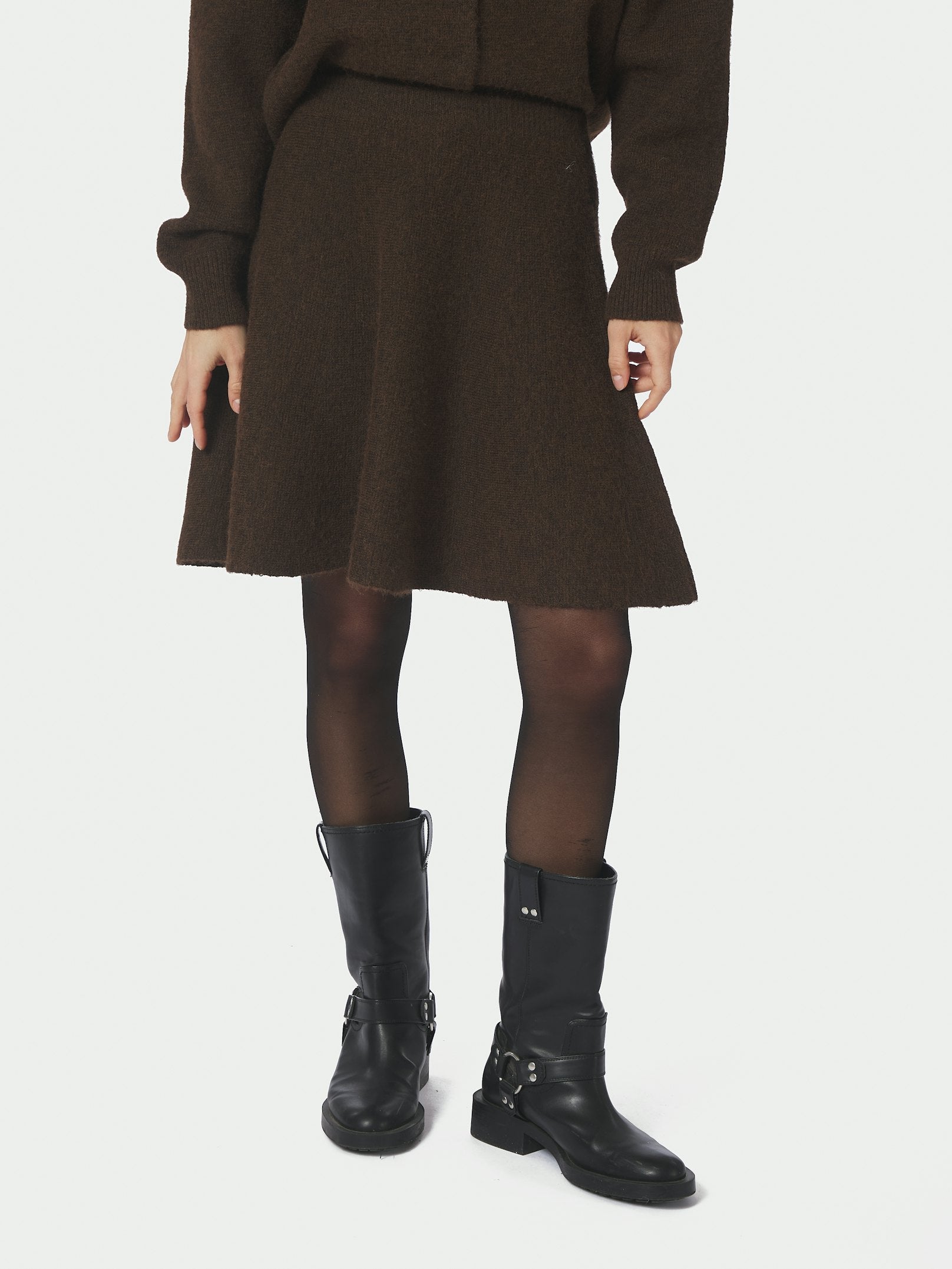 Renata Fluffy Knit Skirt – BROWN MELANGE