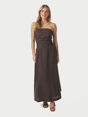 Kima Linen Dress – 676  DARK BROWN