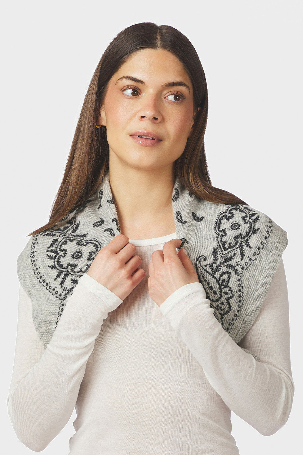 Adelina Paisley Knit Scarf - 133 GREY MELANGE