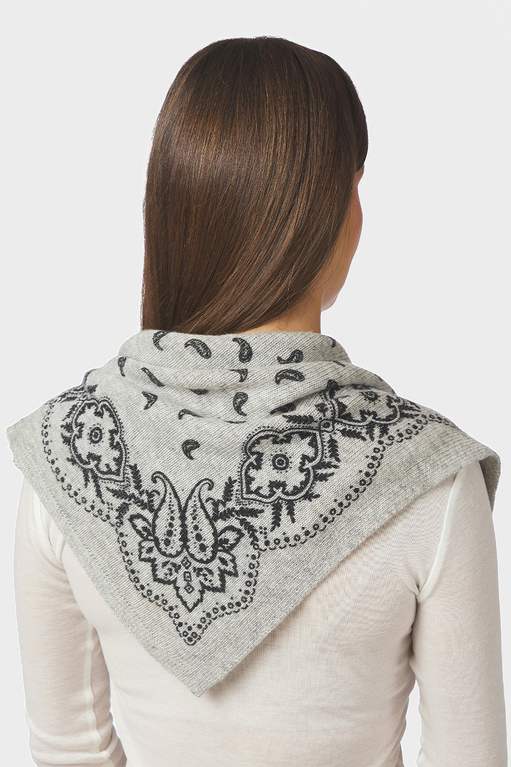 Adelina Paisley Knit Scarf - 133 GREY MELANGE