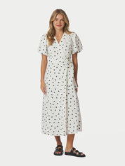 CLARINE LINEN DOT DRESS 120 WHITE