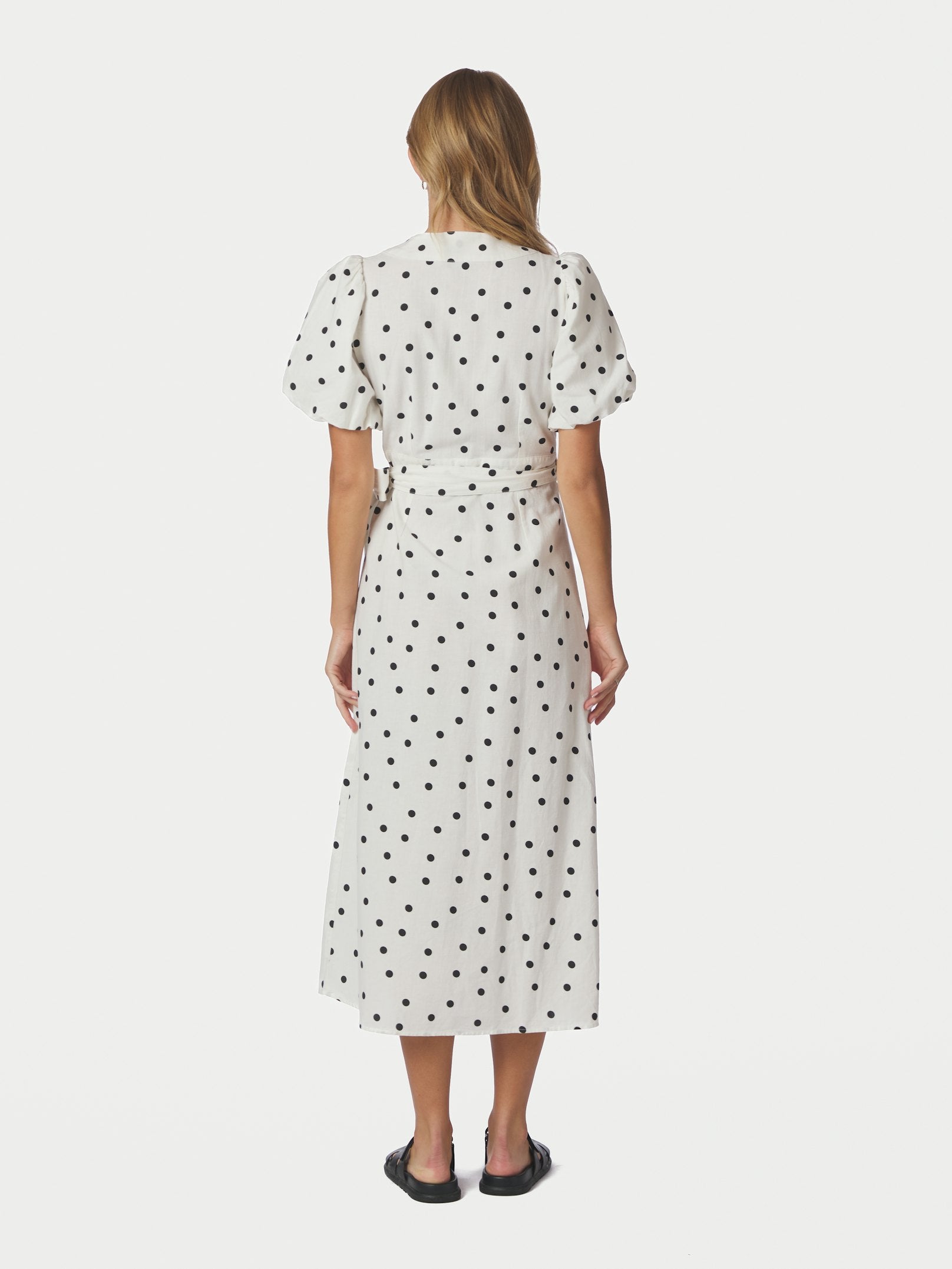 CLARINE LINEN DOT DRESS 120 WHITE