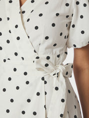 CLARINE LINEN DOT DRESS 120 WHITE