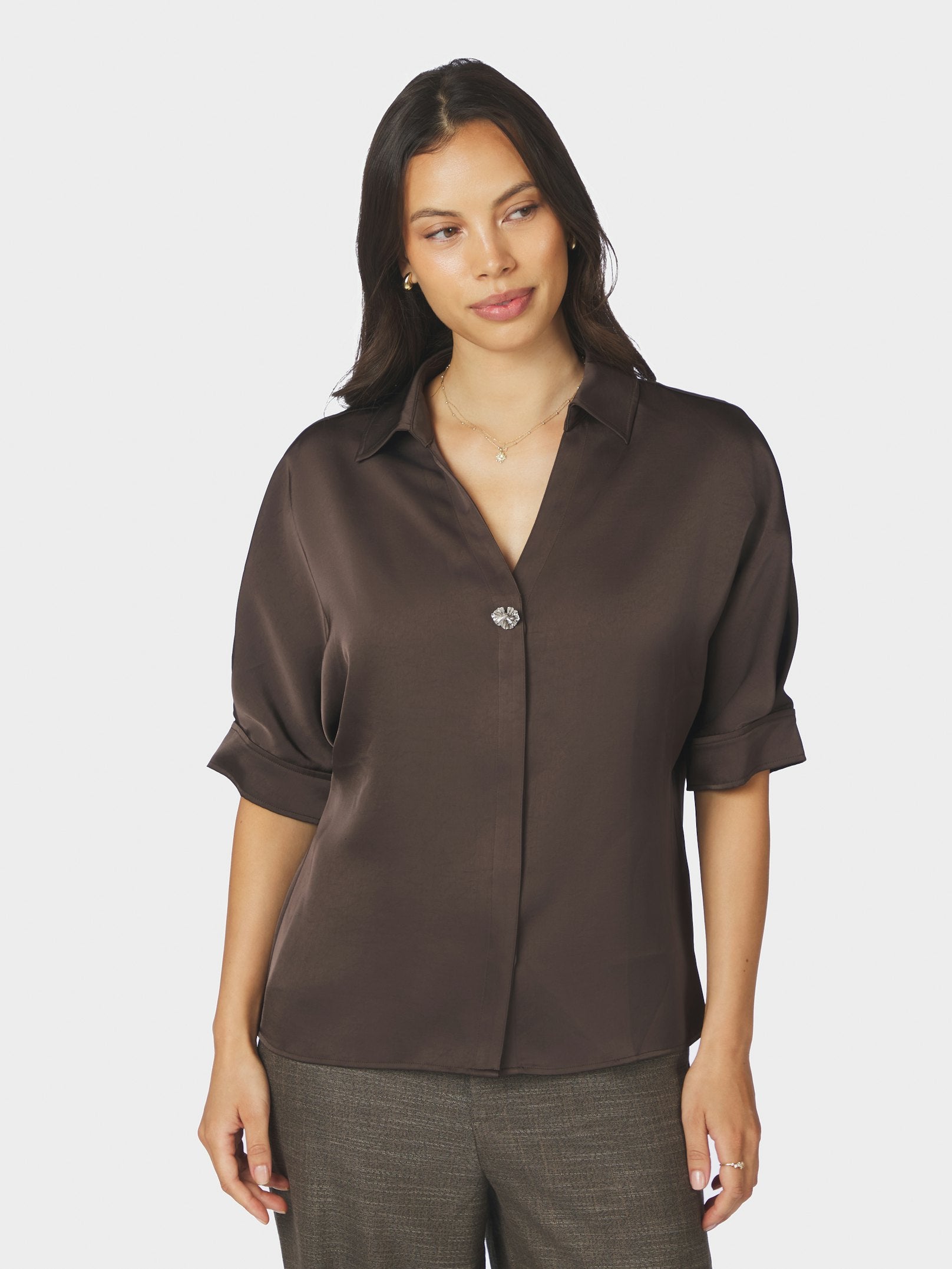 CARM HEAVY SATEEN SHIRT 676 DARK BROWN