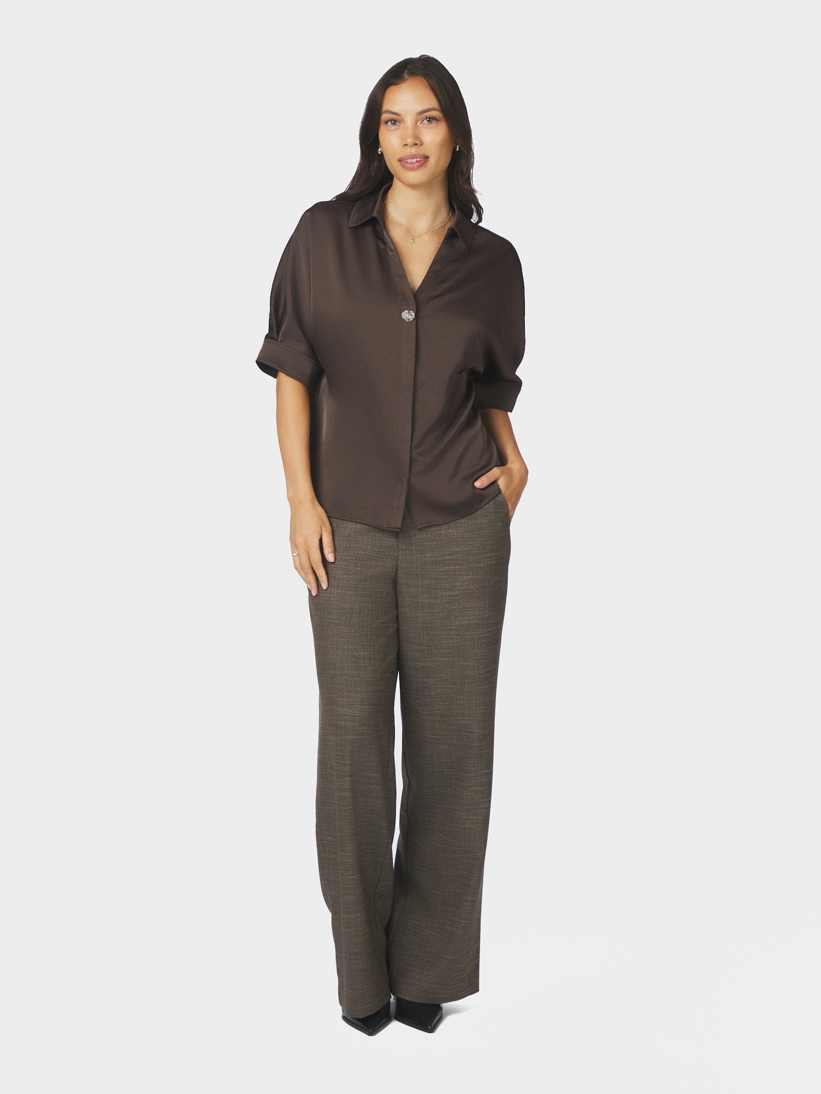 CARM HEAVY SATEEN SHIRT 676 DARK BROWN