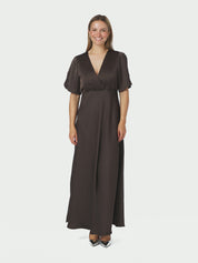 ZELINA HEAVY SATEEN DRESS 676 DARK BROWN