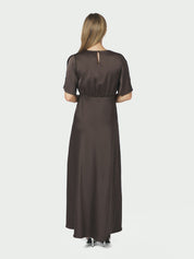 ZELINA HEAVY SATEEN DRESS 676 DARK BROWN