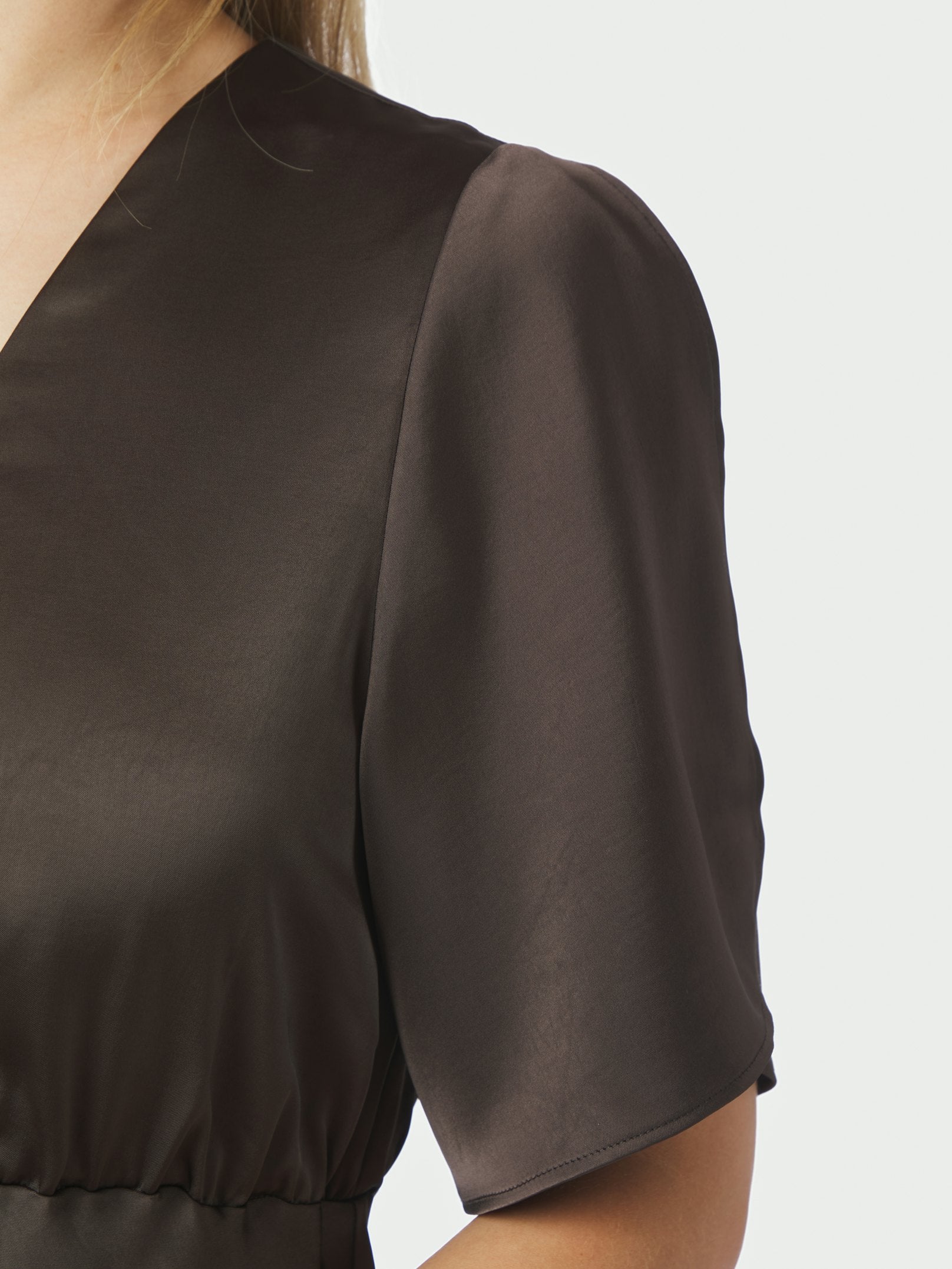 ZELINA HEAVY SATEEN DRESS 676 DARK BROWN
