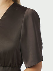 ZELINA HEAVY SATEEN DRESS 676 DARK BROWN