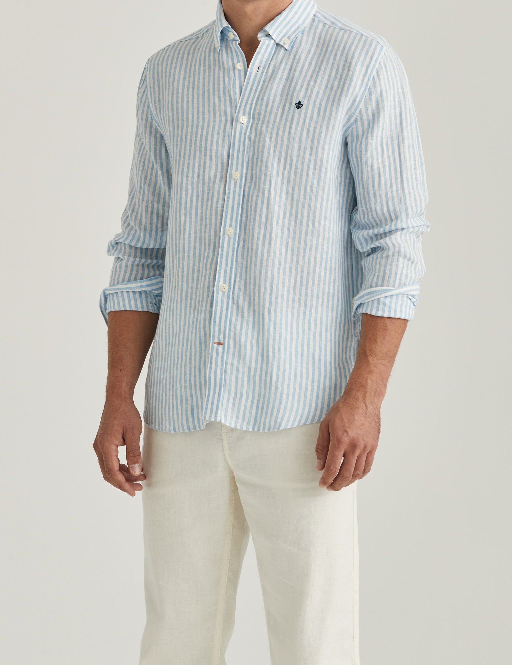 DOUGLAS LINEN STRIPE SHIRT-CL 56 BLUE