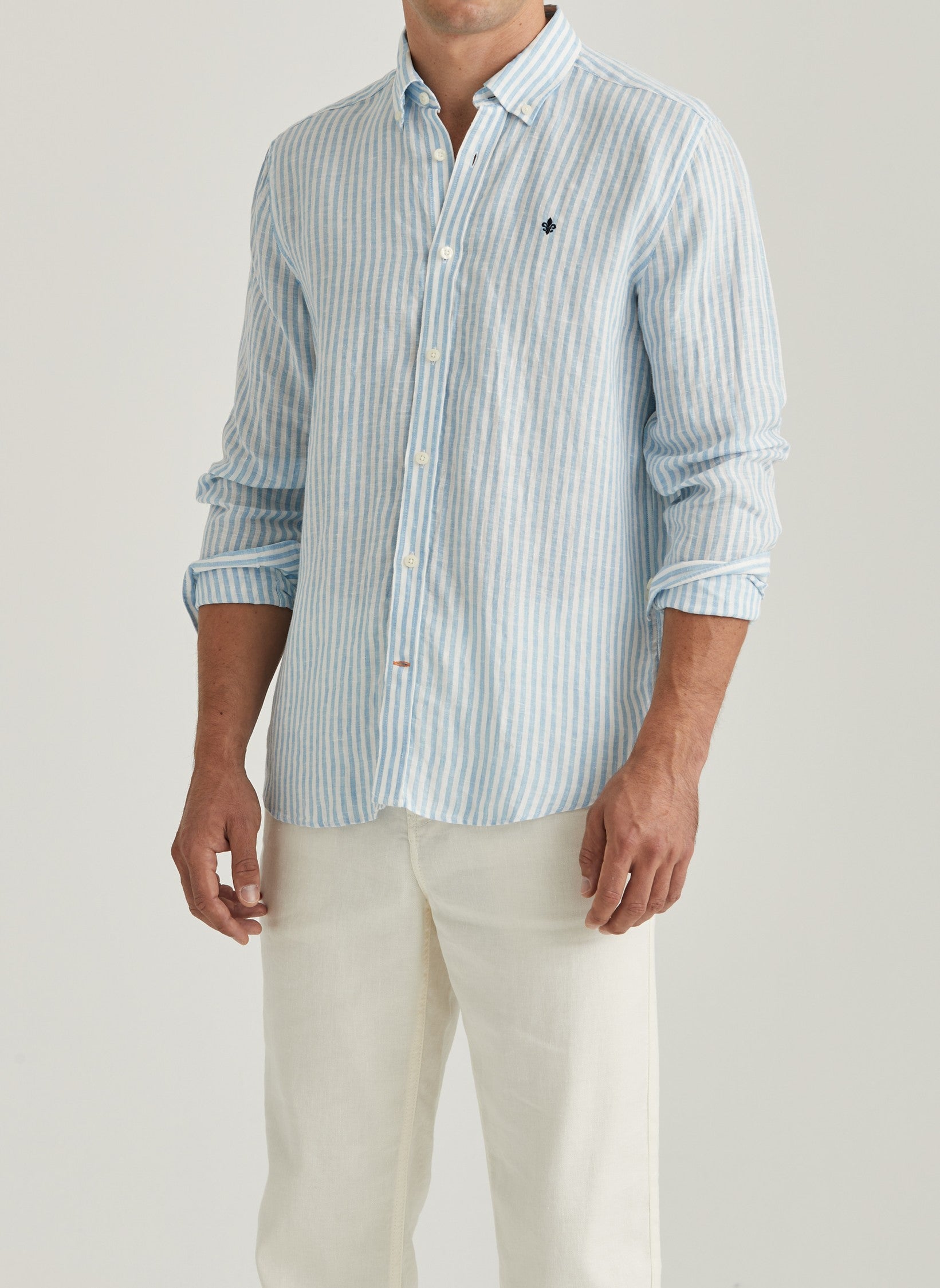 DOUGLAS LINEN STRIPE SHIRT-CL 56 BLUE