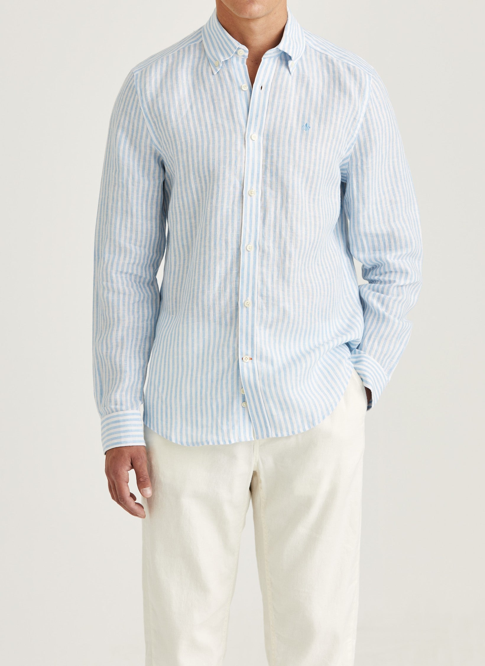 DOUGLAS LINEN STRIPE SHIRT-CL 56 BLUE