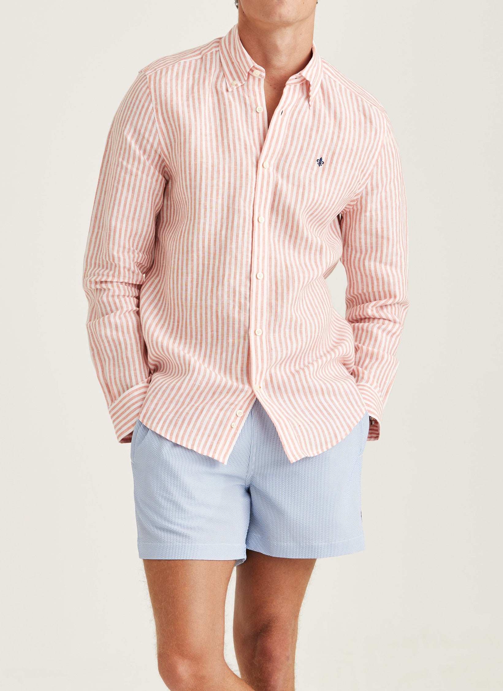 DOUGLAS LINEN STRIPE SHIRT-CL 23 ORANGE