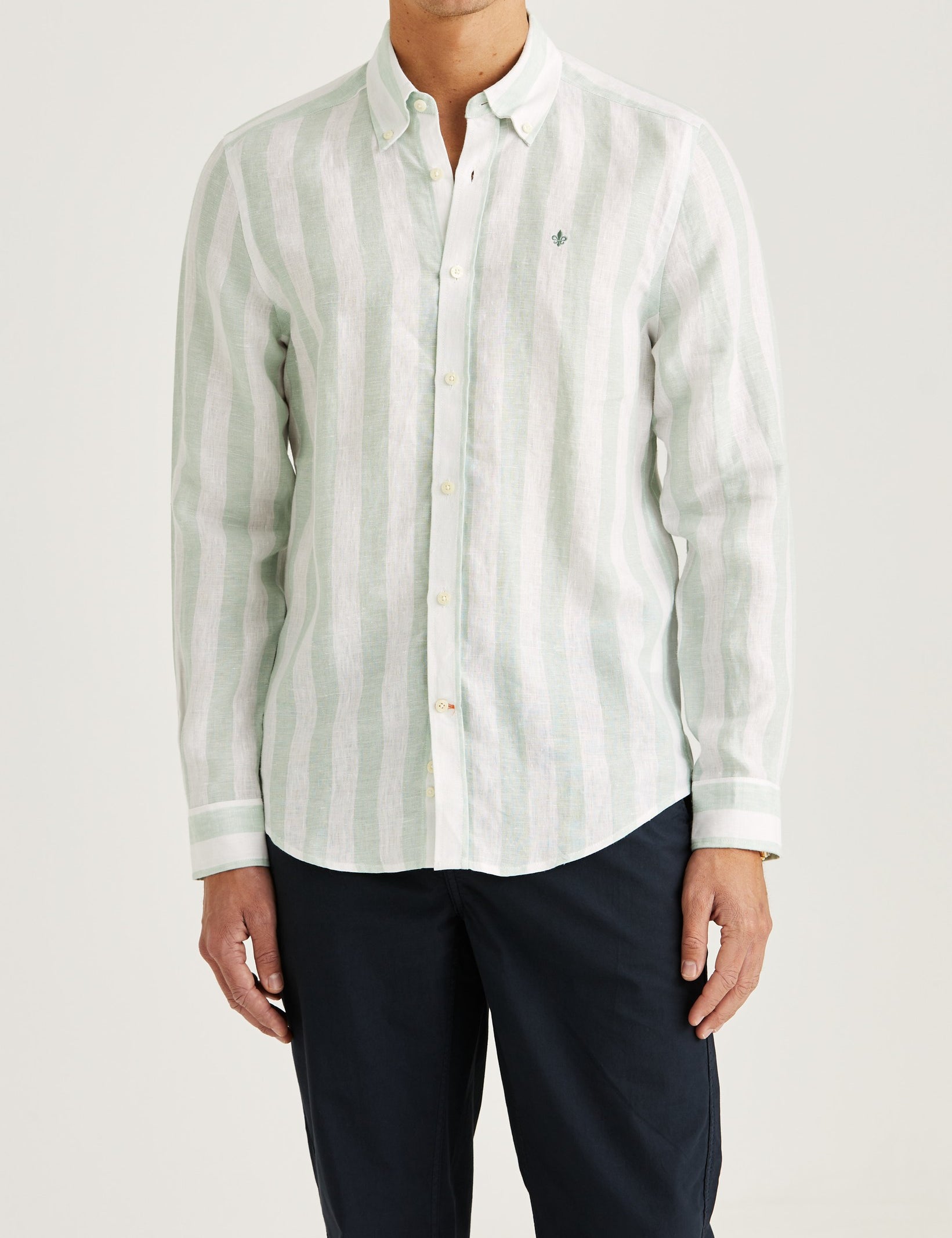 DOUGLAS LINEN STRIPE SHIRT-CL 70 GREEN