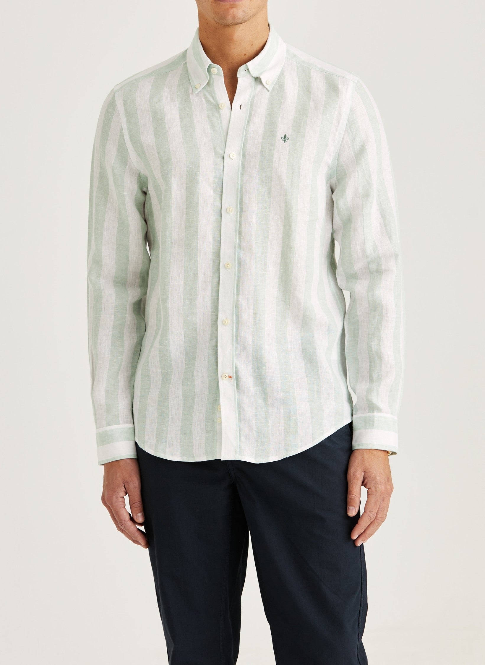 DOUGLAS LINEN STRIPE SHIRT-CL 70 GREEN