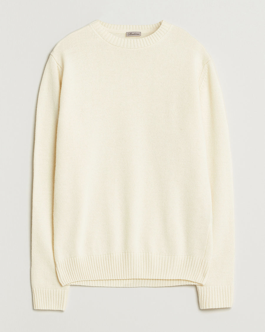 SWEATER KNITTED CREW NECK CARDED MERINO WOOL OFF WHITE