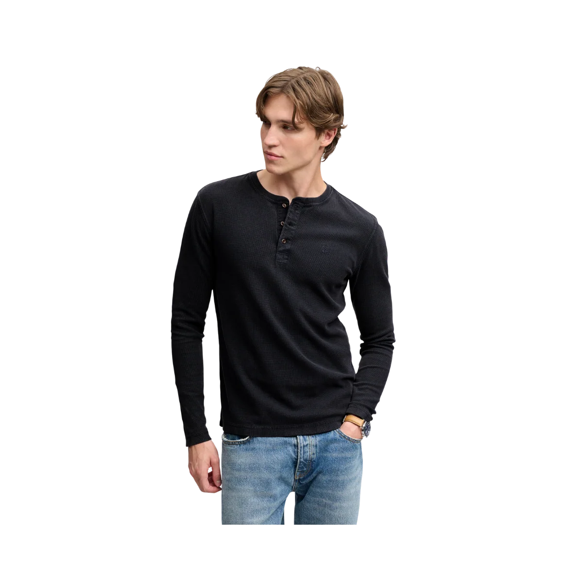 WAFFLE LONG SLEEVE HENLEY TOP