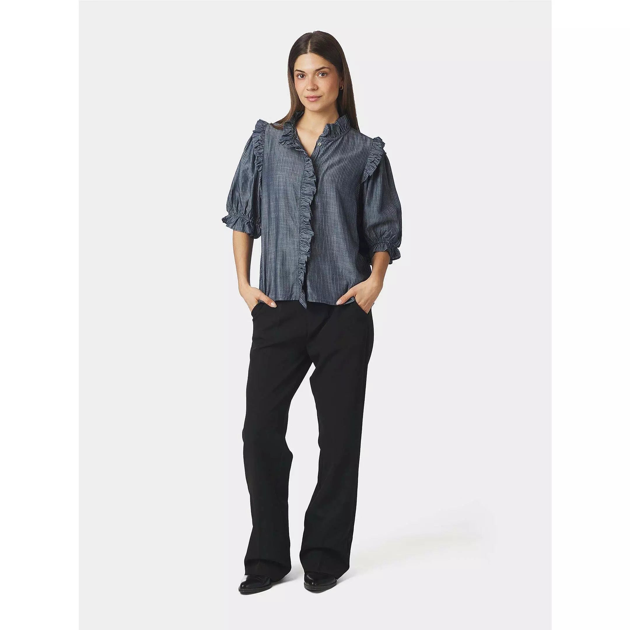 CHACHA CHAMBRAY STRIPE BLOUSE