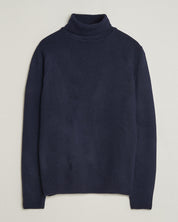 SWEATER KNITTED ROLLNECK CARDED MERINO WOOL NAVY