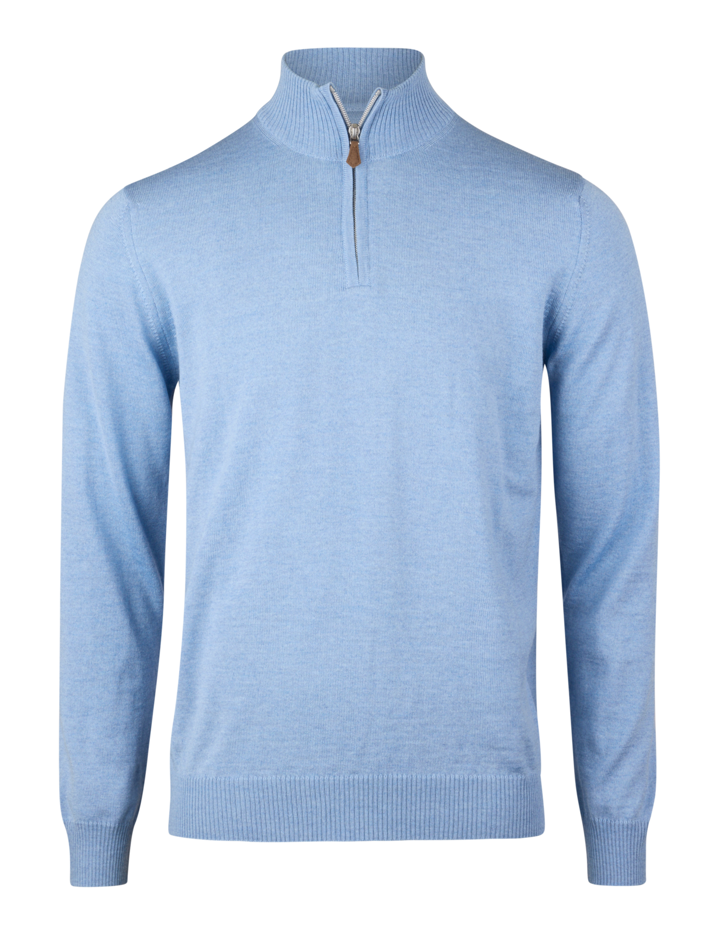 SWEATER KNITTED HALF ZIP MERINO WOOL LIGHT BLUE