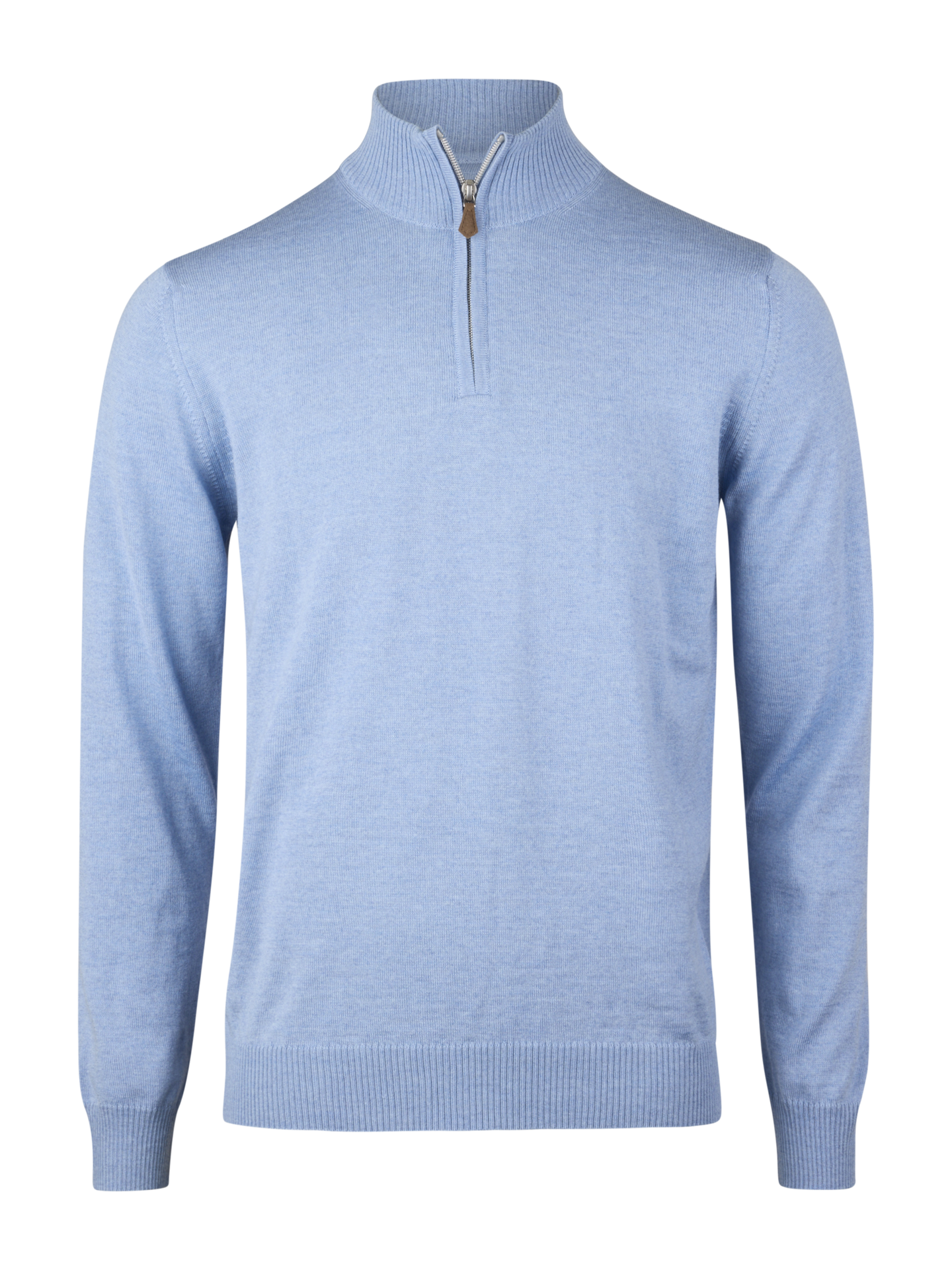 SWEATER KNITTED HALF ZIP MERINO WOOL LIGHT BLUE