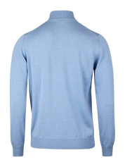 SWEATER KNITTED HALF ZIP MERINO WOOL LIGHT BLUE