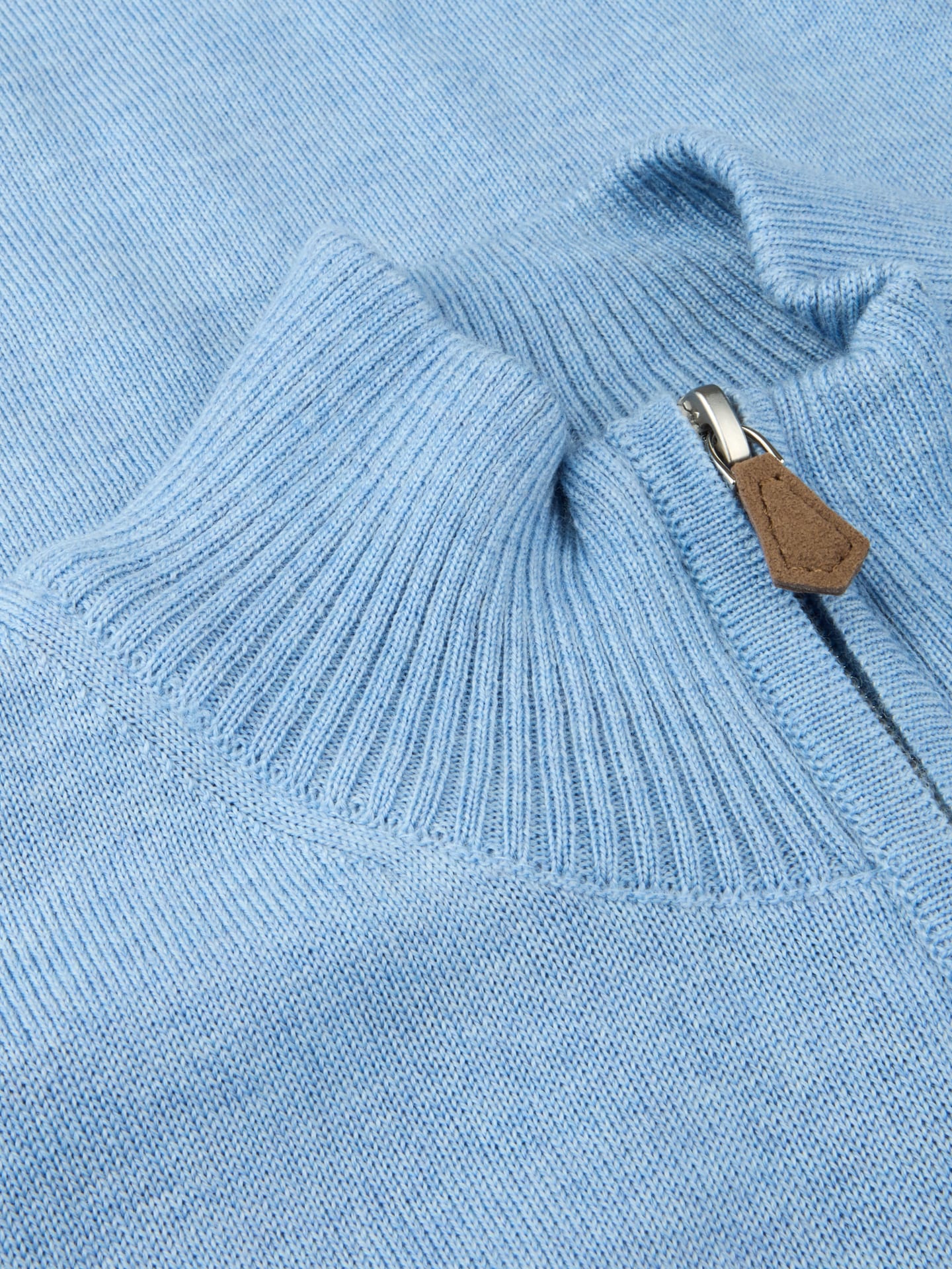 SWEATER KNITTED HALF ZIP MERINO WOOL LIGHT BLUE