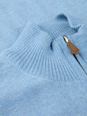 SWEATER KNITTED HALF ZIP MERINO WOOL LIGHT BLUE
