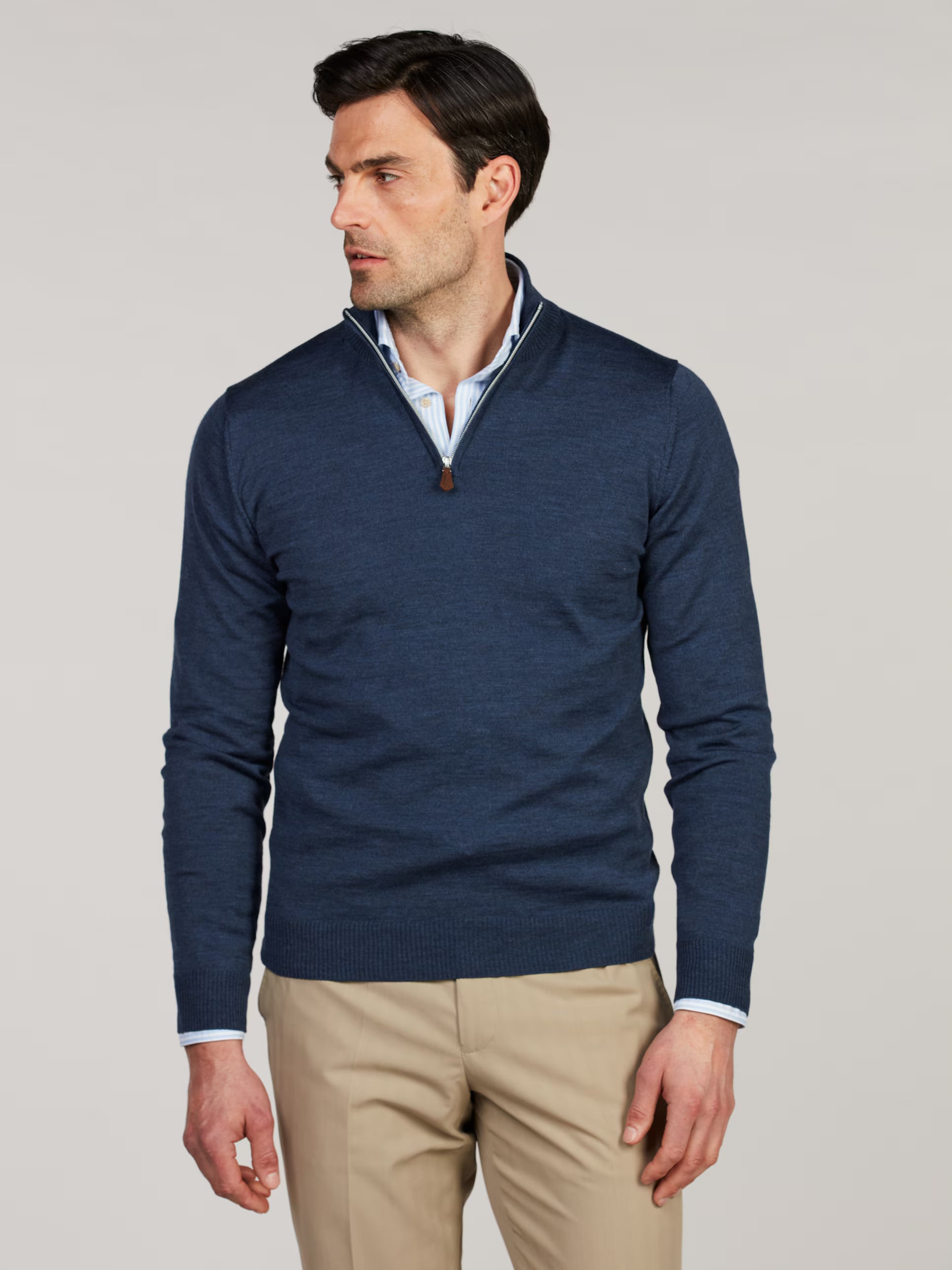 PULLOVER KNITTED HALF ZIP CARDED MERINO WOOL