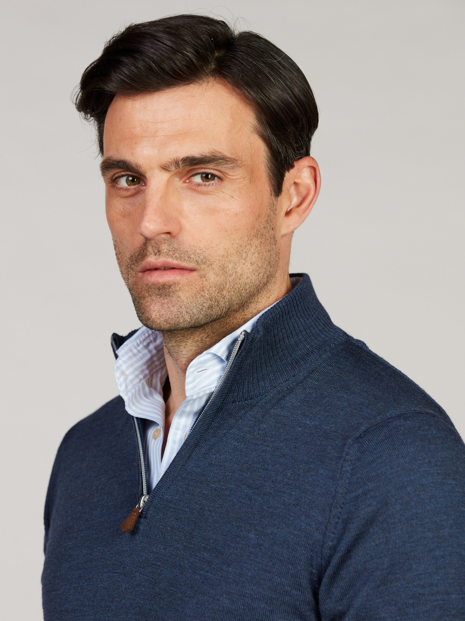 PULLOVER KNITTED HALF ZIP CARDED MERINO WOOL