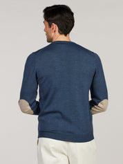 PULLOVER KNITTED CREW NECK W/ PATCH MERINO WOOL