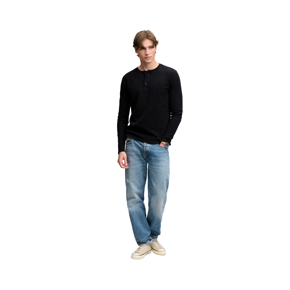 WAFFLE LONG SLEEVE HENLEY TOP