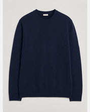 SWEATER KNITTED CREW NECK CARDED MERINO WOOL DARK BLUE