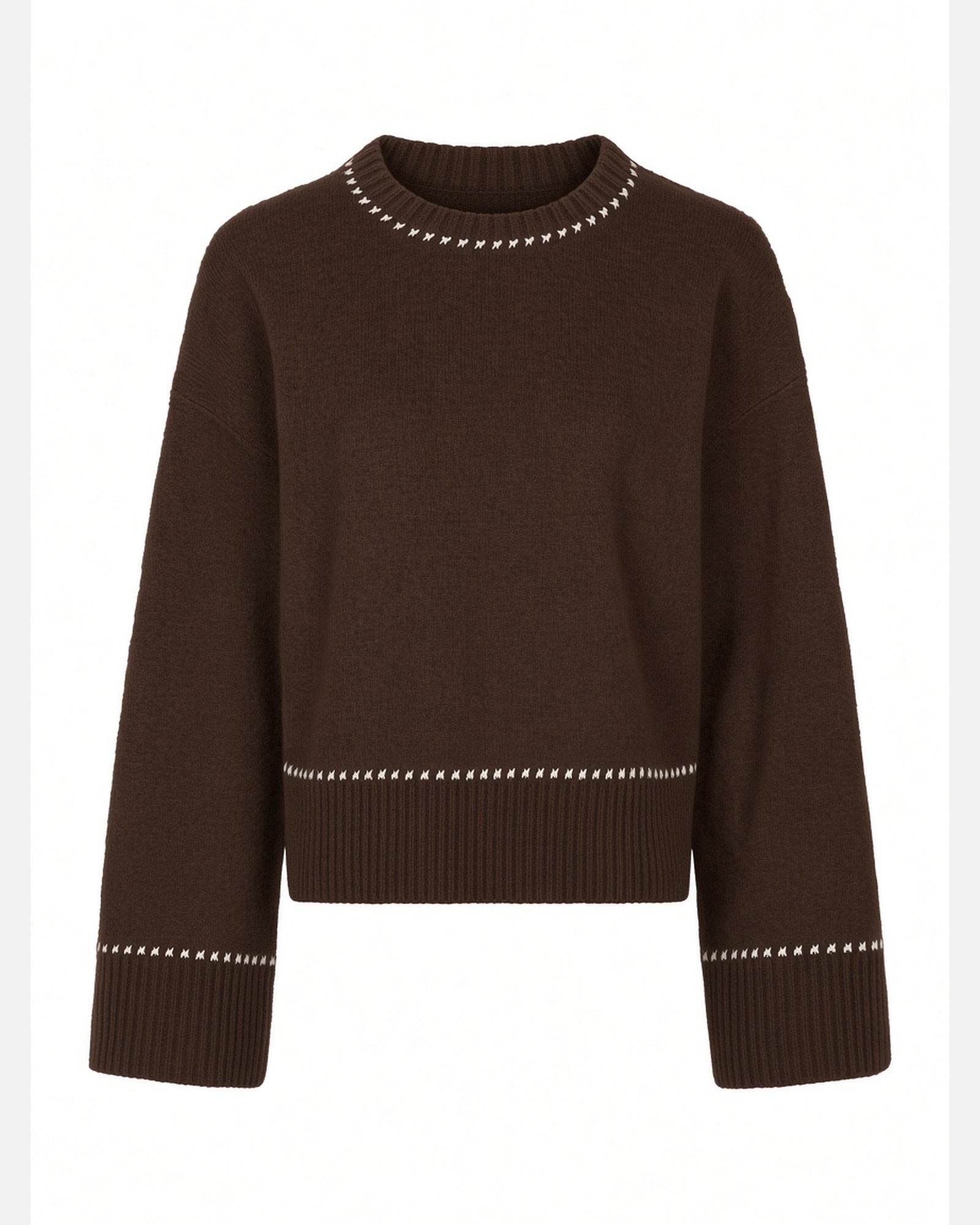 ROEME KNIT STITCH BLOUSE DARK BROWN