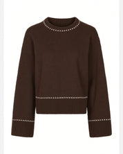 ROEME KNIT STITCH BLOUSE DARK BROWN