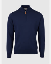 SWEATER KNITTED HALF ZIP MERINO WOOL DARK BLUE