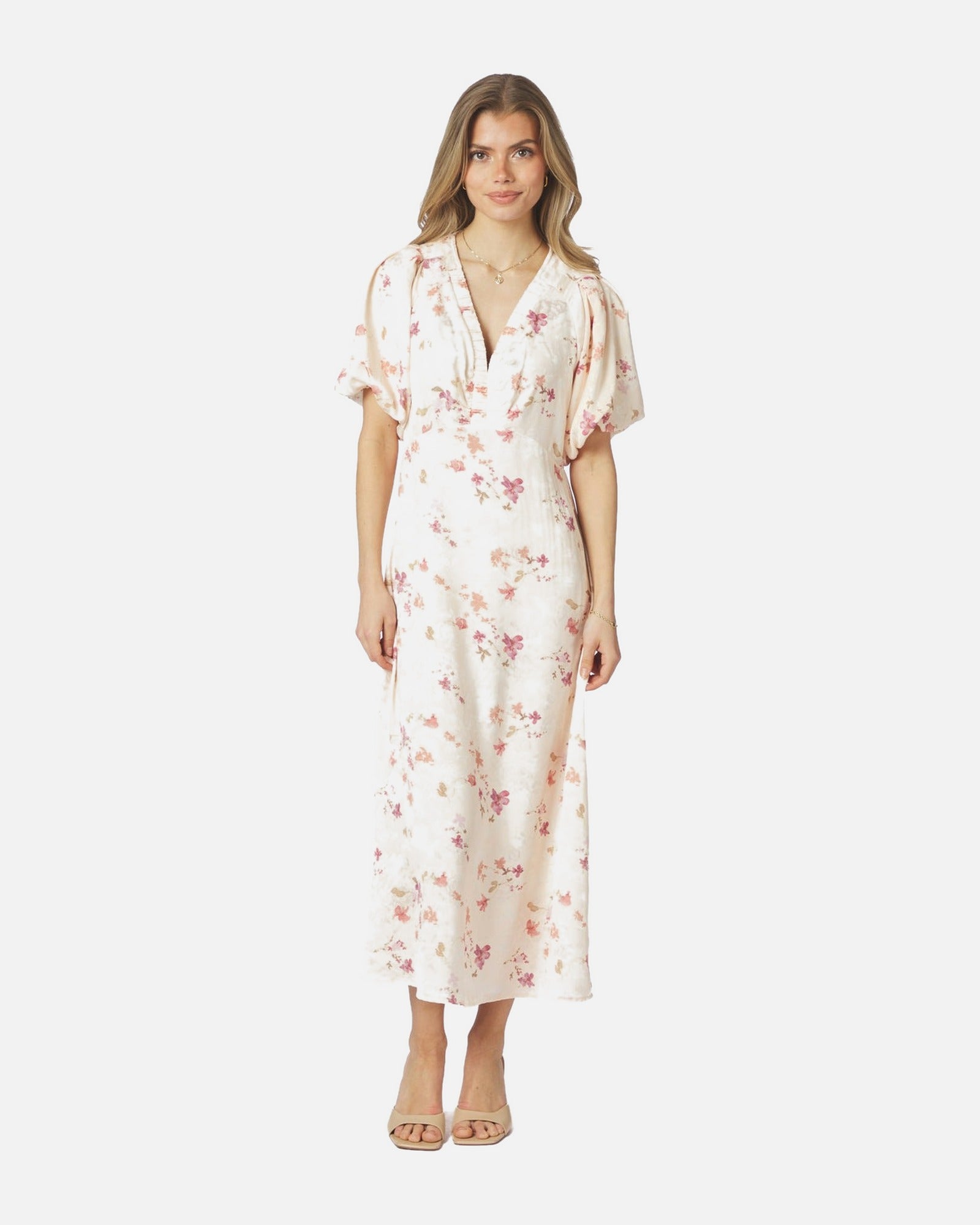 Illana Sateen Print Dress - 122 CREME