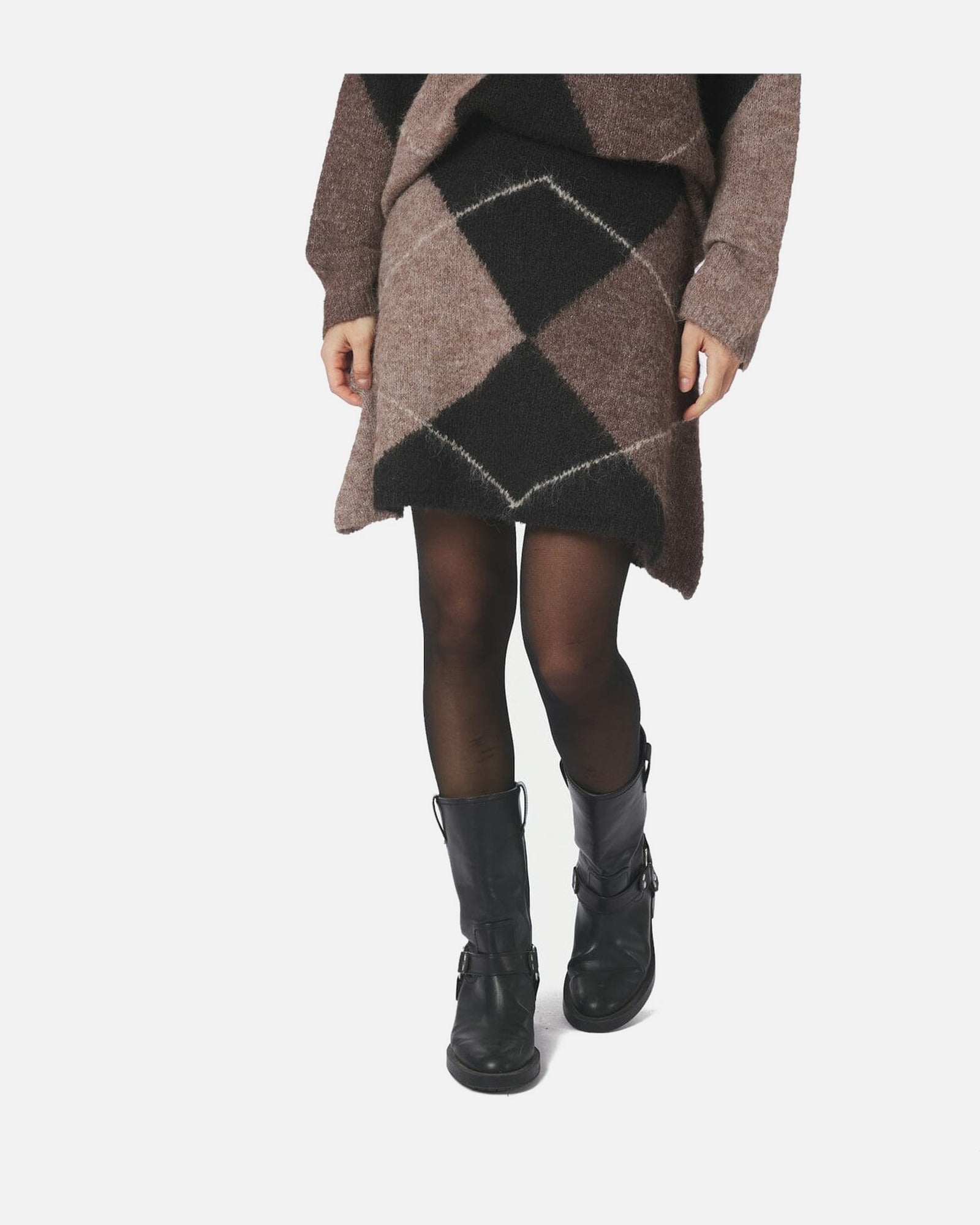 Neo Noir Gisa Check Fluff Knit Skirt